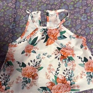 SHEIN Floral Tank Top - Cream and Coral